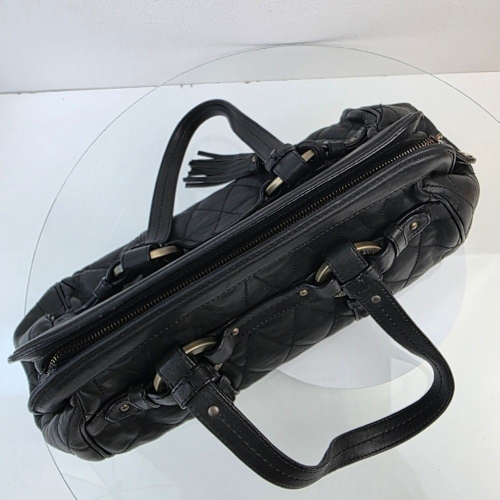 Bally Quilted Rosalyn Tassell Satchel Baguette Handbag Black Leather - Picture 10 of 16